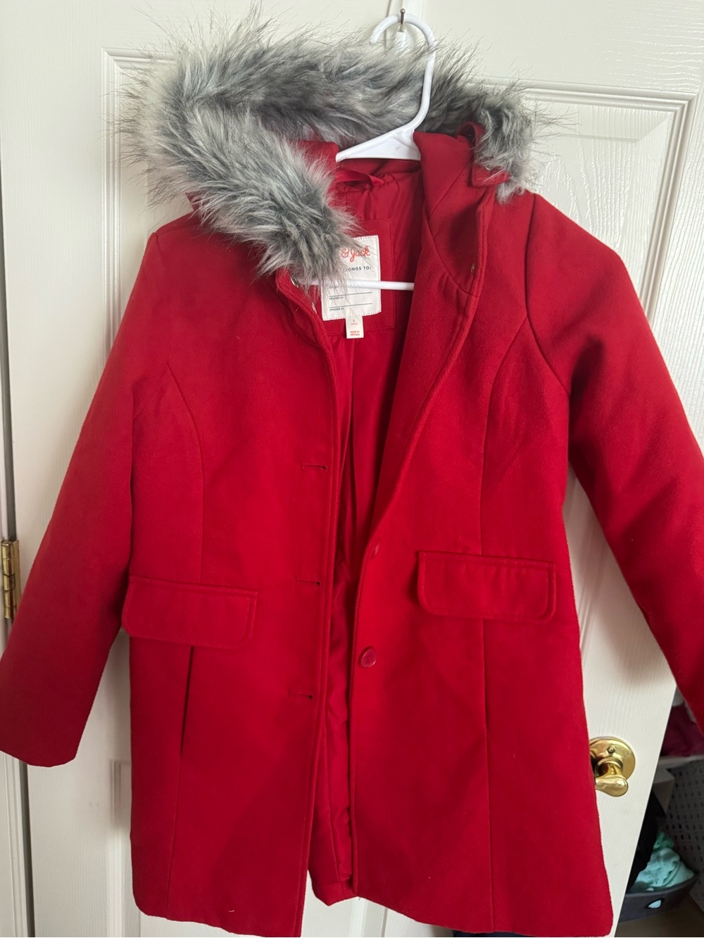 Cat & Jack Red Faux Fur Trim Hooded Pea Coat for Kids